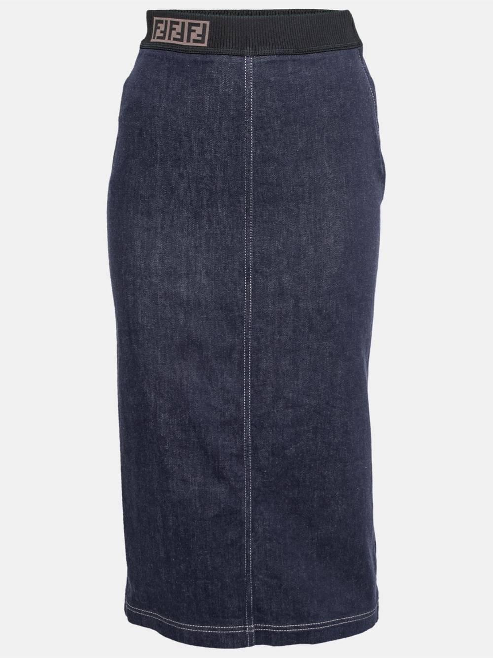 Fendi Dark Blue Denim Pencil Skirt with Branded Elastic Waist